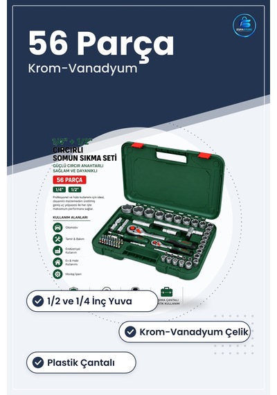 Lokma Takımı 56 Parça Ve Cr-v Çelik Ccırlı Somun Sıkma Seti Plast