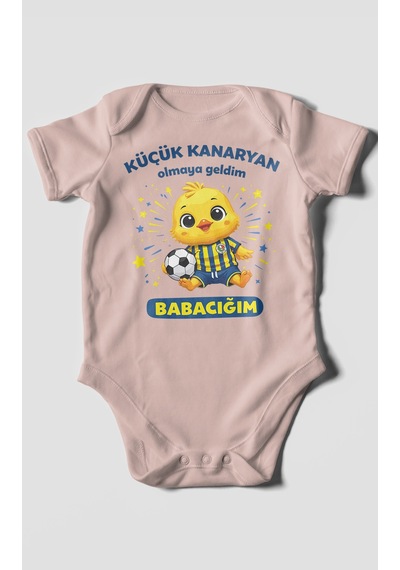 Morivokids Küçük Kanaryan Olmaya Geldim Babacığım Kısa Kollu Bebek Body %100 Pamuk Pastel Pembe