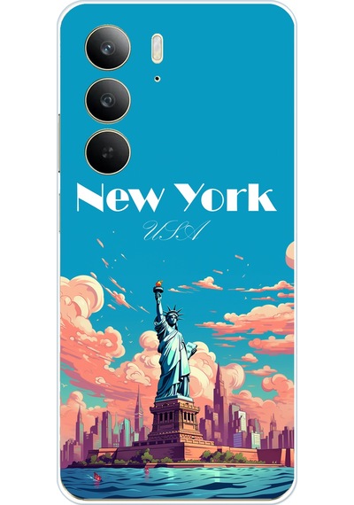 Realme C75 Uyumlu Özgürlük Heykeli New York Baskılı Silikon Kılıf Renkli