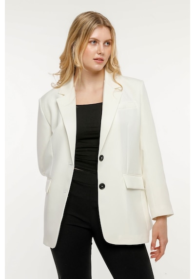 Ekru Kadın Düğmeli Blazer Ceket 001