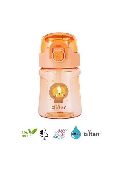 Diller Tritan Pipetli Çocuk Matara Turuncu 550 Ml Renkli