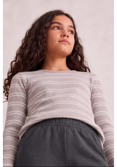Esila Kids Kız Çocuk Çizgili Uzun Kollu Tişört Ve Rahat Kesim Pantolon Takım Lila
