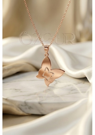 925 Ayar Gümüş Kelebek Kolye Rose Gold