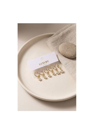 Yıldız Zirkon Taşlı Gold Renk Pirinç Set Küpe Tj-bkp11992 Evimdeyokyok