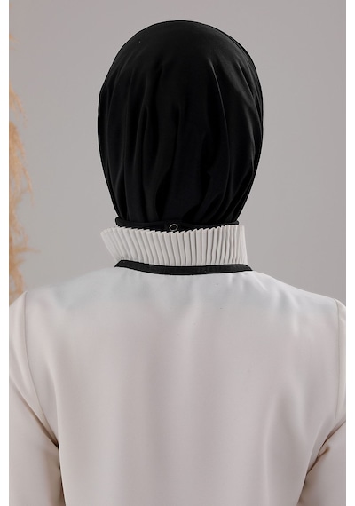 Melodi Scarf Kadın Tesettür Pratik Çıtçıtlı Sandy Fular Hazır Deniz Havuz Uyumlu Bone Siyah Siyah