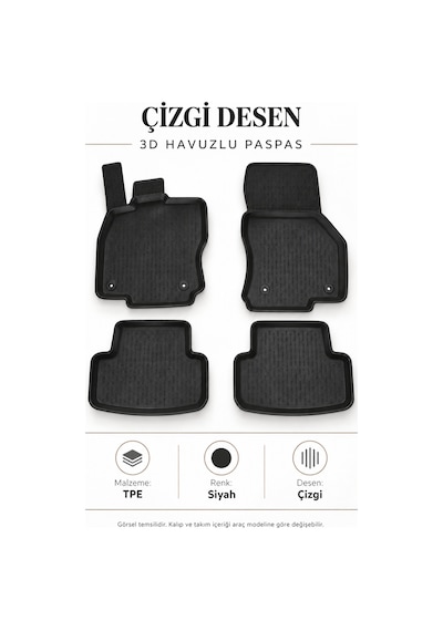 Ford Fiesta 2014 Çizgi Desen 3d Havuzlu Paspas Takımı