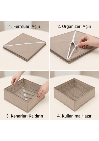 6 Bölmeli Bez Çekmece Organizeri, 32 X 32 X 10 Cm Katlanabilir Tnt Kumaş Düzenleyici Saklama Kutusu, Fermuarlı Kapa Diğer