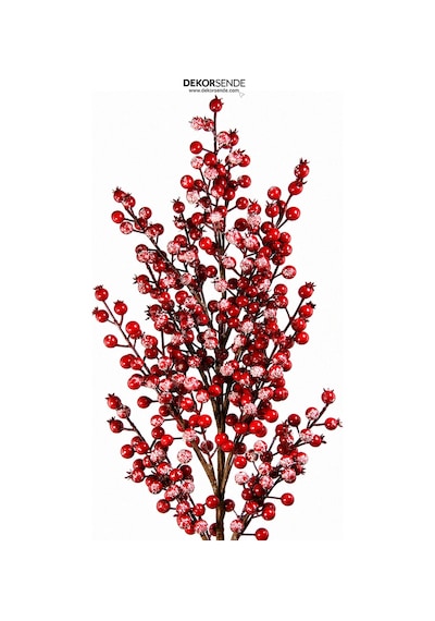 Yılbaşı Süsü Dal Narlı Ve Karlı / Simli Kırmızı 102 Cm Diğer