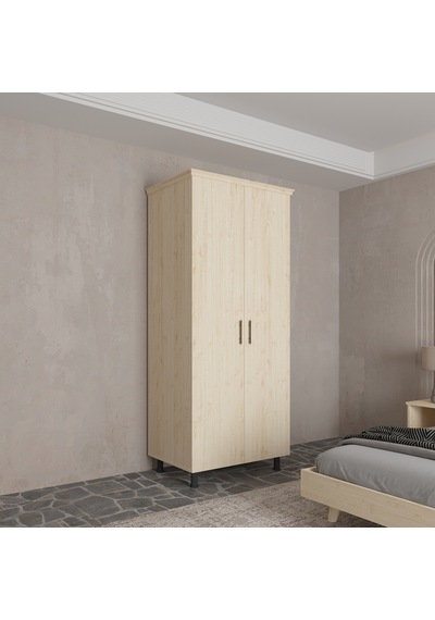 Renazzo Soft Wood 2 Kapaklı Masif Ahşap Gardırop Vernik Çam
