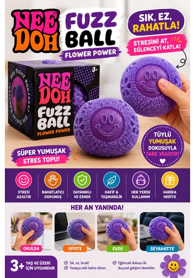 Fuzz Ball Kadife Dokulu Sukuşi Needoh Stres Topu Squishy Oyuncak Yumuşak Sıkma Oyuncağı Mor