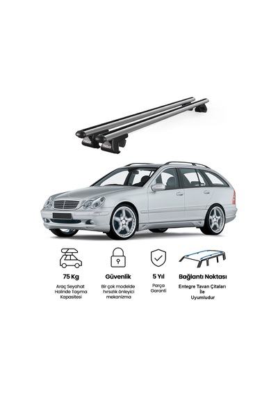 Venüs Mercedes-benz C Series S203 2000-2007 Uyumlu Gri Ara Atkı Port Bagaj Tavan Barı