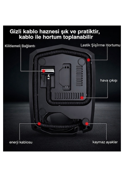 Dybox Pro Basınç Göstergeli Kompresör Oto Araç Lastik Şişirme Pompası Ve Tamir Seti 150 Psi-12v Sarı
