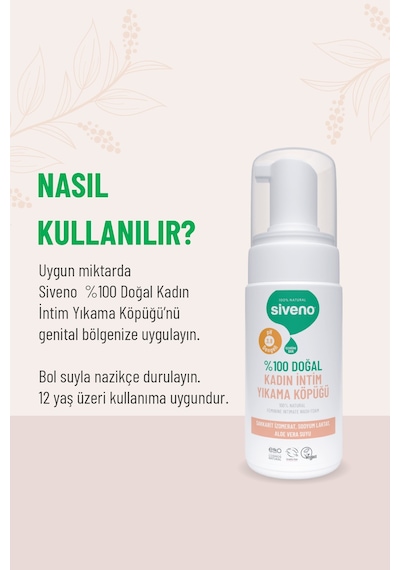 Siveno %100 Doğal İntim Yıkama Köpüğü Beyazlatıcı Etkili Koku Önleyici Ph 3.8 100 Ml