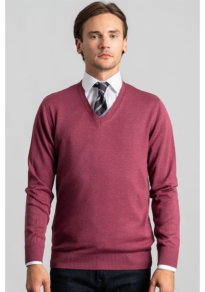 Tudors Slim Fit Dar Kesim V Yaka Pamuklu Erkek Kazak-23125 Pembe