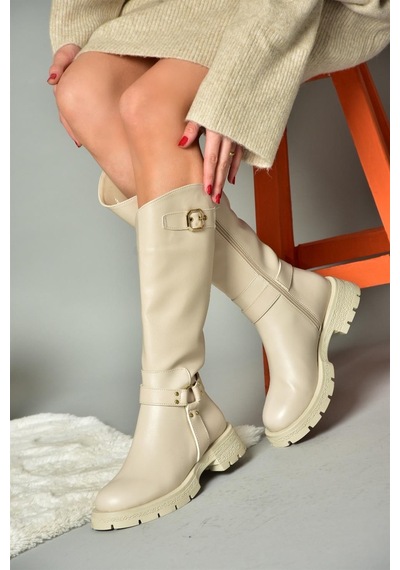 Fox Shoes R518296309 Bej Fermuarlı Kadın Çizme Bej