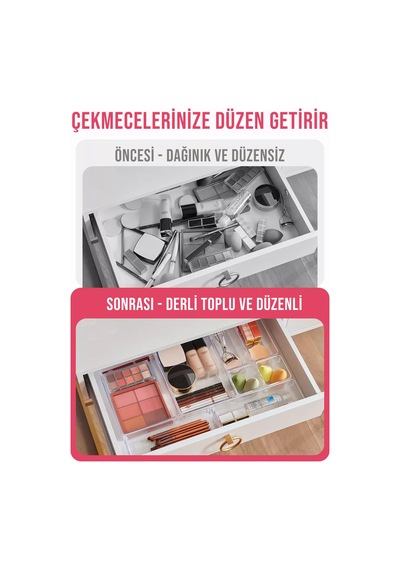 10'lu Çok Amaçlı Çekmece İçi Düzenleyici Set Şeffaf Organizer Makyaj Takı Organizeri Şeffaf