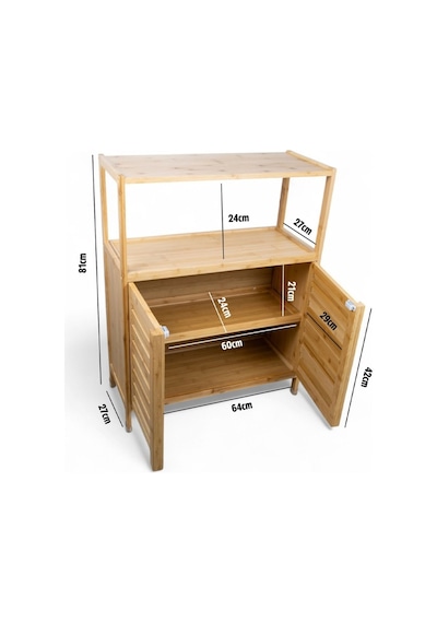 Bambu Çift Kapaklı 2 Raflı Çok Amaçlı Düzenleyici Organizer Banyo Dolabı Bambu