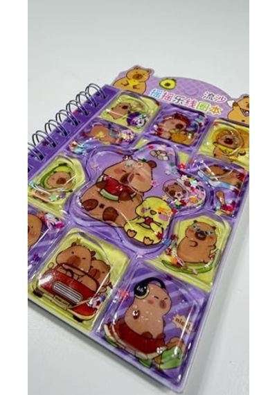Sevimli Capybara 3'ü 1 Arada, 3d Sulu Kapak, Spiralli, 38 Yaprak Not Ve Sticker Defteri 11x9cm Mor Çok Renkli