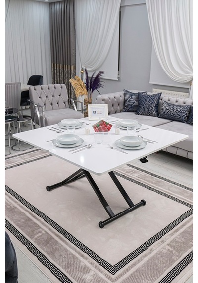Home Üst Tabla Mdf Beyaz Oval Köşe Alt Ayak Siyah