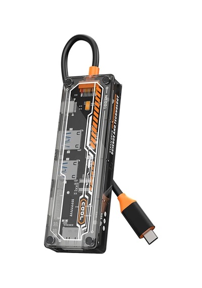 Ally 6in1 Type-c To Usb3.0 + Usb2.0 + Type-c Pd 100w + Sd + Tf + Hdmı Çoğaltıcı Transparan Hub- 5775 Renkli