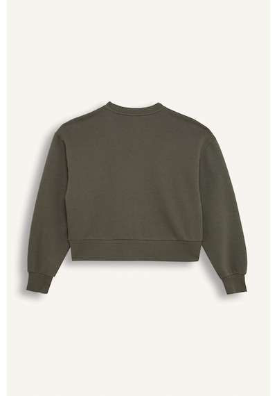 DeFacto Boxy Fit Bisiklet Yaka Kalın Basic Düz Sweatshirt B8568AX24WNKH422 Haki