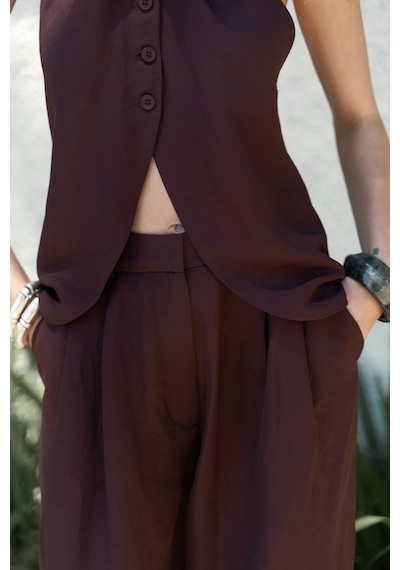 Mai Collection Mai Studios Co. Prasetsah Bağlamalı Bordo Crop Pantolon Takım Bordo Mai Collection Mai Studios Co. Prasetsah Bağlamalı Bordo Crop Pantolon Takım Bordo