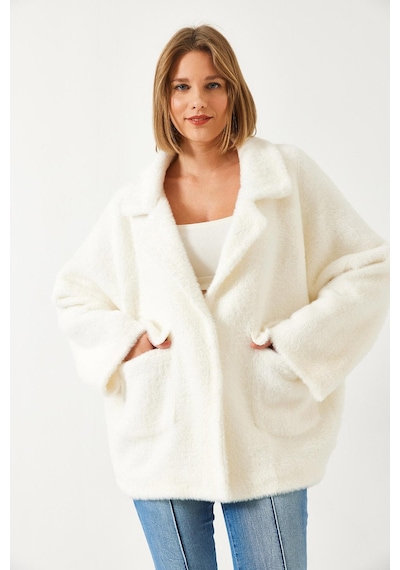 Shade Kadın Çift Cepli Oversize Peluş Mont 1611 60261097 - Ekru