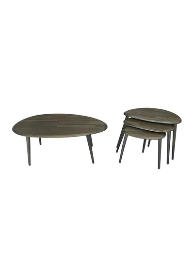 Fawdecor Asimetrik Masif Ahşap Orta Sehpa Ve 3'lü Zigon Antrasit