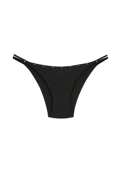 1025 Çift İp-taş Detaylı Bikini Külot Paketi 1025-v4 - Siyah