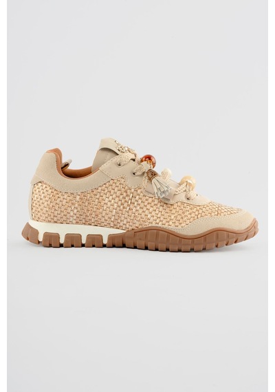 Mubiano Kadın Hasır Sneaker Süet Detaylı Boncuklu Calla Bej Bej