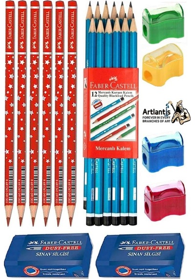 Faber Castell Siyah Kurşun Kalem 12 Adet Kırmızı Başlık Kalemi 6 Adet Sınav Silgisi 2 Adet Kalemtraş 4 Adet Kırmızı - Siyah