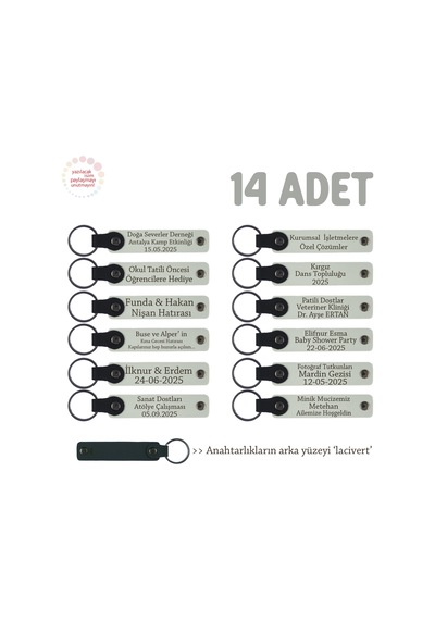 Mevlit Hatırası İçin Üzerinde İsim Yazılabilen Hediyelik Anahtarlık 14 Lü Set, Beyaz & Lacivert
