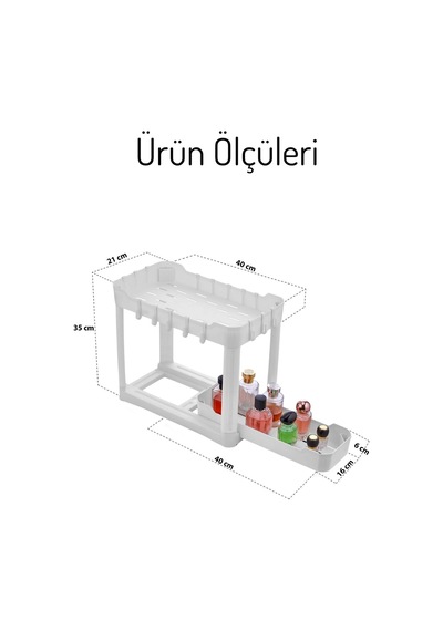 2'li Set İki Katlı Fonksiyonel Düzenleyici Dolap, Evye Altı, Tezgah Üstü Beyaz Beyaz