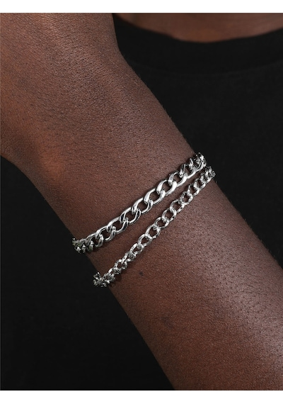 Gümüş Renk Unisex İnce Ve Kalın Cadena Kombin Bileklik 2130 Çok Renkli