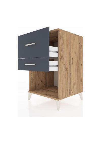 Kronos Komodin 2 Çekmeceli 60x59x96 Çam-antrasit Atlas Çam