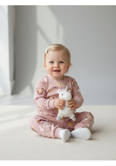 Zekids Kız Bebek Pamuklu Önü Çıtçıtlı Desenli Pijama Takımı-16270 Çok Renkli