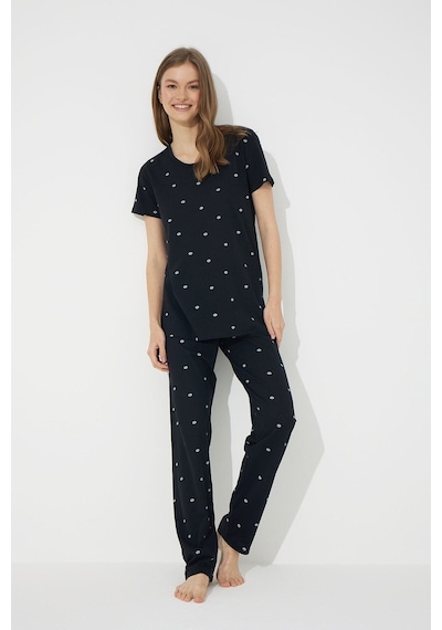 Siyah İnci Siyah Kısa Kollu Pamuklu Pijama Takımı