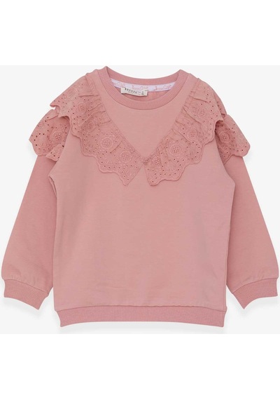 Breeze Kız Çocuk Sweatshirt Güpürlü 4-8 Yaş, Pudra