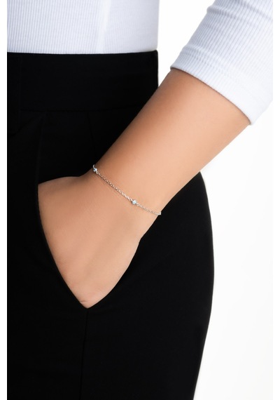 Minimal Nazar 18 Ayar Beyaz Altın Kaplama 19 Cm Gümüş Bileklik Rodyum
