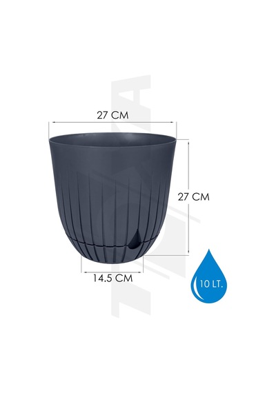 Tr Çizgi Saksı Plastik Delikli Tabaklı Çiçek Saksısı 2 Adet, Antrasit, 10 Litre Diğer
