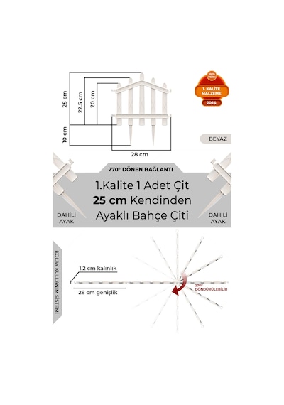 Dekoratif Plastik Bahçe + Peyzaj Çiti 1 Adet Toprak Ayaklı 25 x 25 CM Beyaz