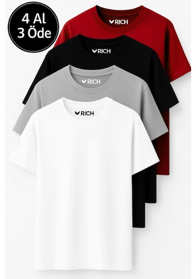 Rich Erkek 4'lü Paket Kırmızı-siyah-beyaz-antrasit %100 Pamuk Oversize Tişört Basic Kısa Kollu T-shirt Çok Renkli Rich Erkek 4'lü Paket Kırmızı-siyah-beyaz-antrasit %100 Pamuk Oversize Tişört Basic Kısa Kollu T-shirt Çok Renkli