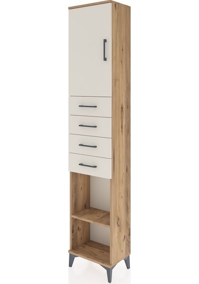 Arges Dolap 3 Raflı 4 Çekmeceli Tek Kapaklı 44x30x221 Çam-aytaşı Atlas Çam