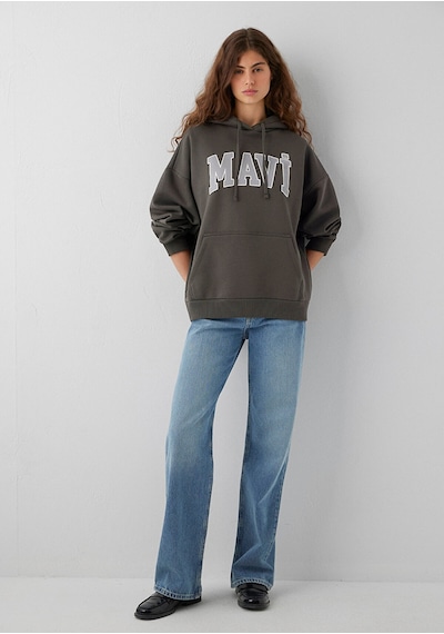 Mavi Logo Baskılı Kapüşonlu Haki Sweatshirt 1600361-71598 Yeşil