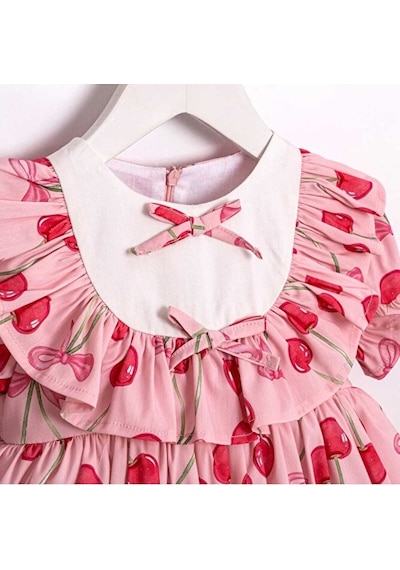 Sweet Cherry Kısa Kollu Kız Çocuk Elbise Pembe