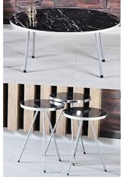 Zigon Sehpa Elips Gümüş Metal Ayak Gümüş Bendir Set Diğer