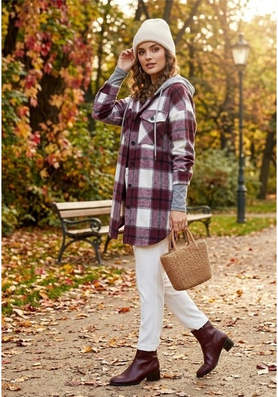 Polologin Butik Kapüşonlu Oduncu Gömlek Ceket - Bordo Ve Beyaz Ekoseli Oversize Rahat Kesim Bordo Polologin Butik Kapüşonlu Oduncu Gömlek Ceket - Bordo Ve Beyaz Ekoseli Oversize Rahat Kesim Bordo