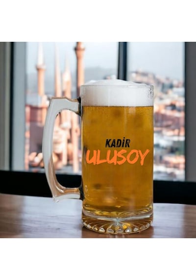 Kişiye Özel Tasarımlı Bira Bardağı Şeffaf Cam