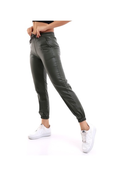 Winmoda34 Paça Lastikli Deri Pantolon Içi Kürklü Yeşil