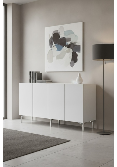 Ka1524bs Poli Konsol Ve Tv Sehpası Beyaz-silver 150cm Beyaz - Gümüş